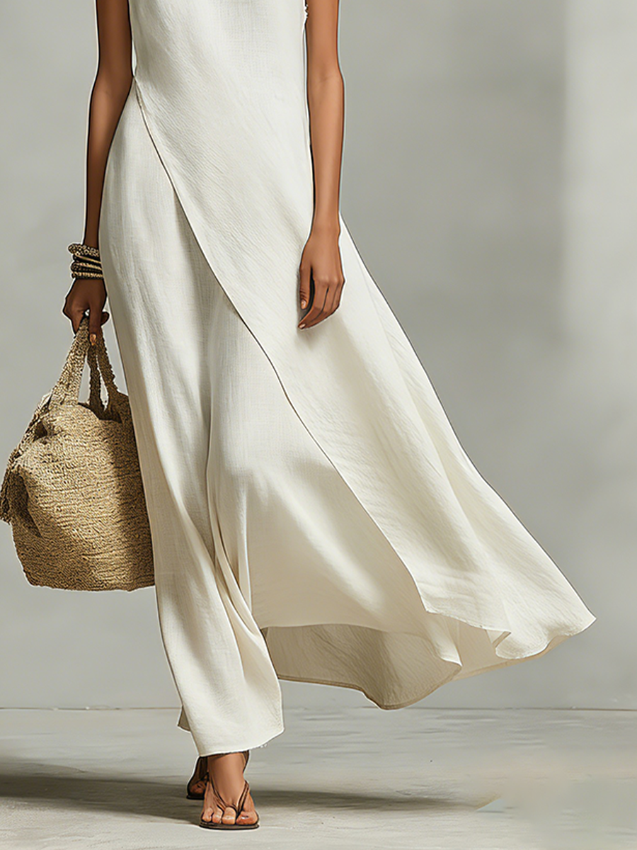 Cato | Drapiertes asymmetrisches Maxikleid