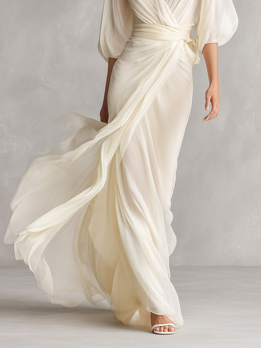 Marieke | Robe longue en mousseline drapée