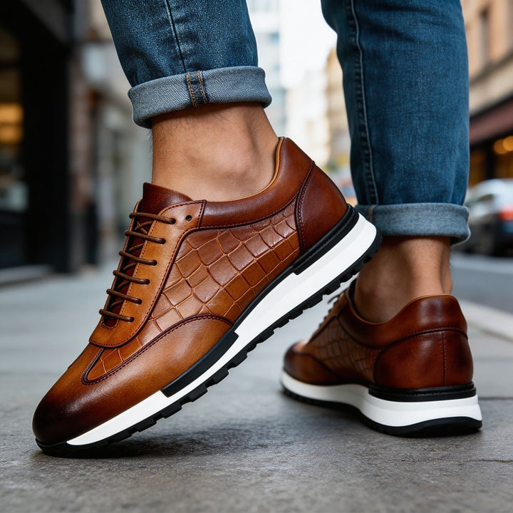 Vincent | Geribbelde zool leren sneakers