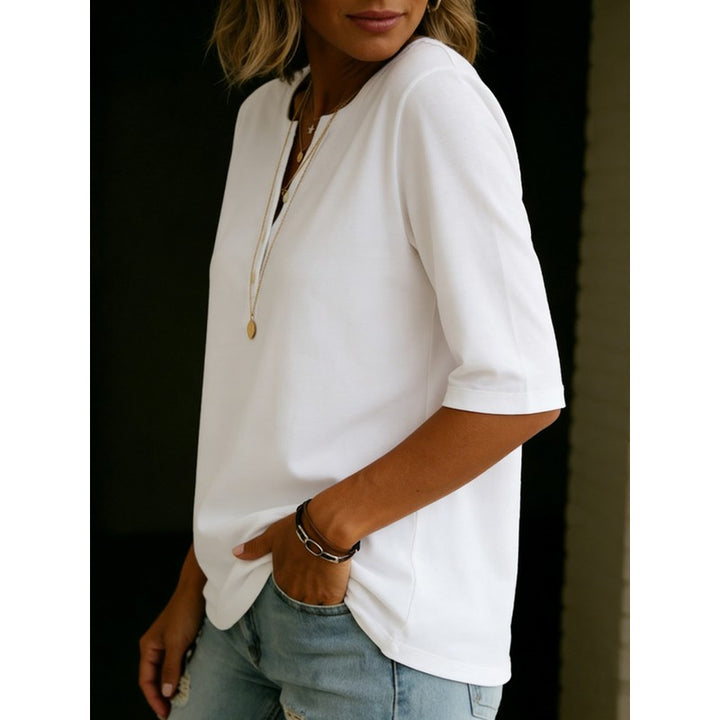 Pauline | Henley-top met 3/4-mouwen en henley-kraag