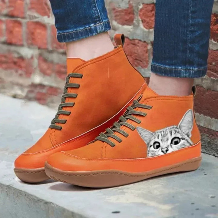 Rosa | Kunstzinnige Kattenprint Enkellaarzen