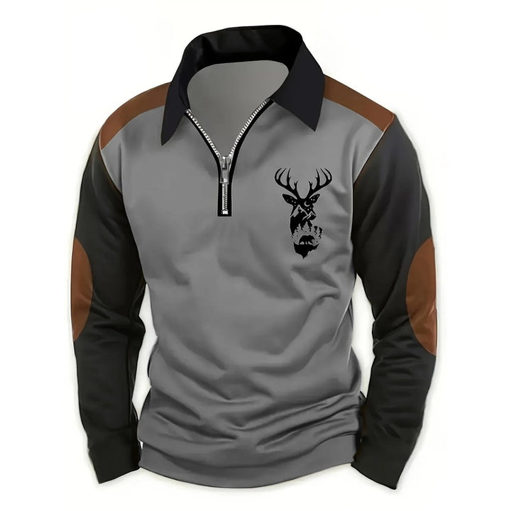 Heren polo | Quarter-zip met kleurvlakken en patch details