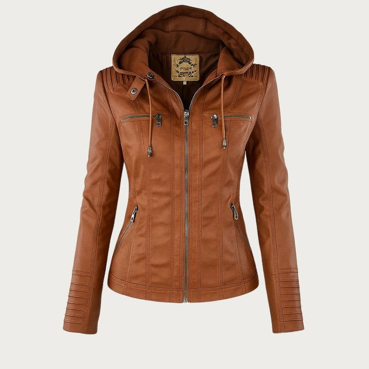 Monica | Veste en cuir matelassée à capuche