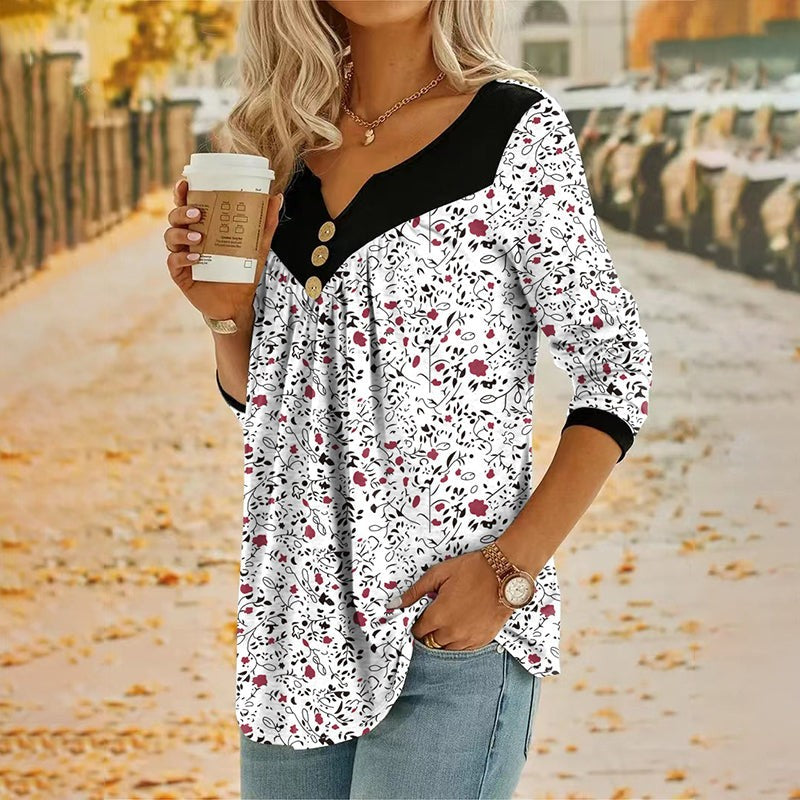 Mila | Vintage bloemenprint T-shirt met V-hals