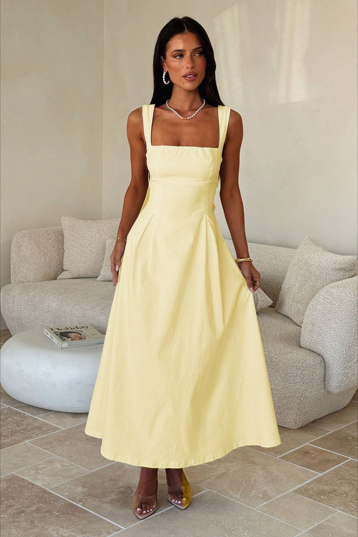 Renske | Vestido midi cintado com decote quadrado