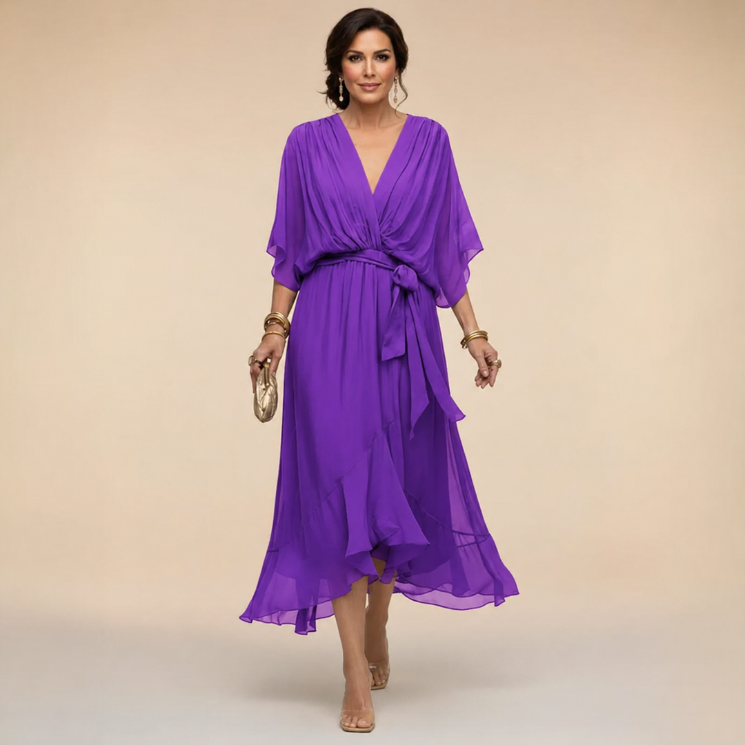 Cornelia | Drapiertes Chiffon-Midikleid