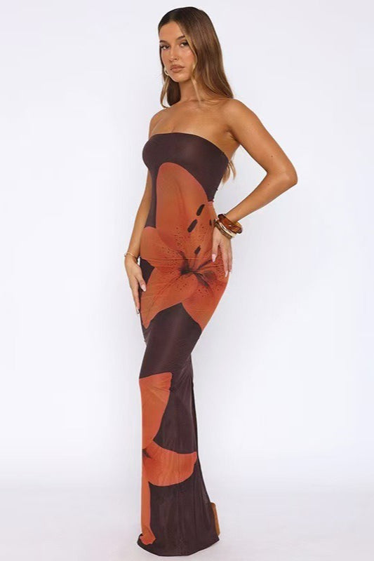 Mirthe | Vestido maxi estampado sem alças