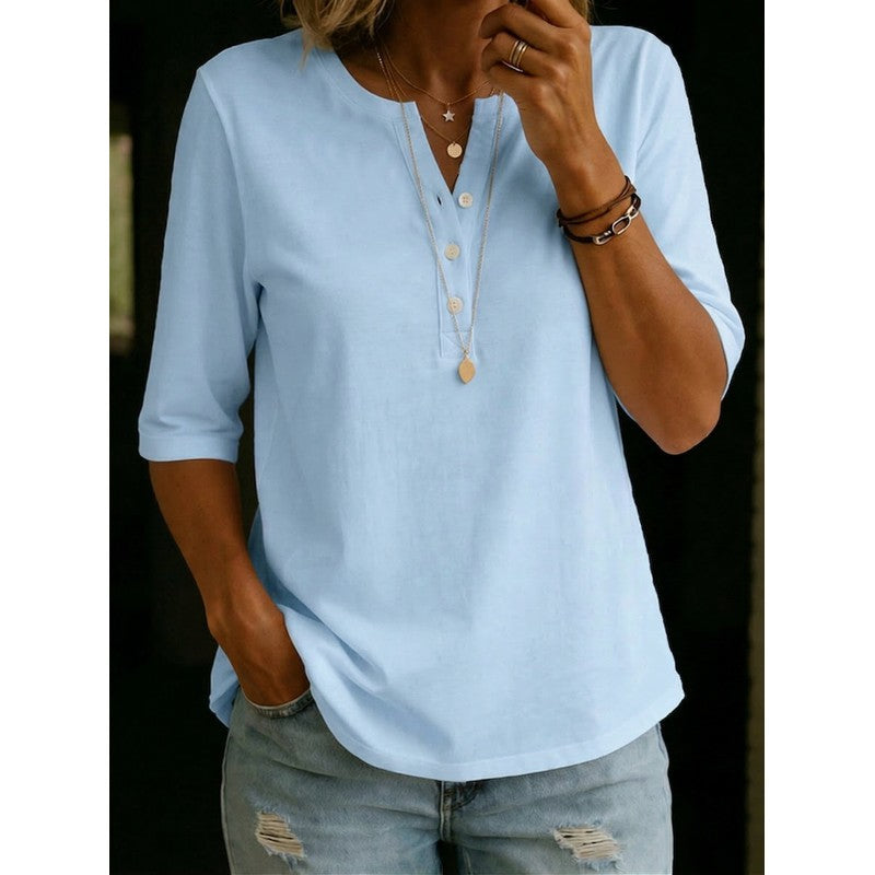 Pauline | Henley-top met 3/4-mouwen en henley-kraag