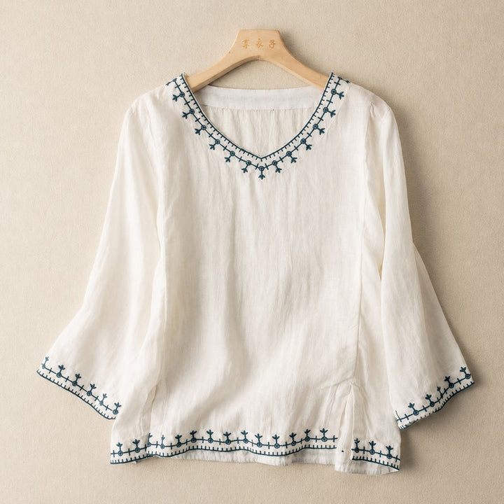 Dames Blouse | Relaxed V-hals met borduursel