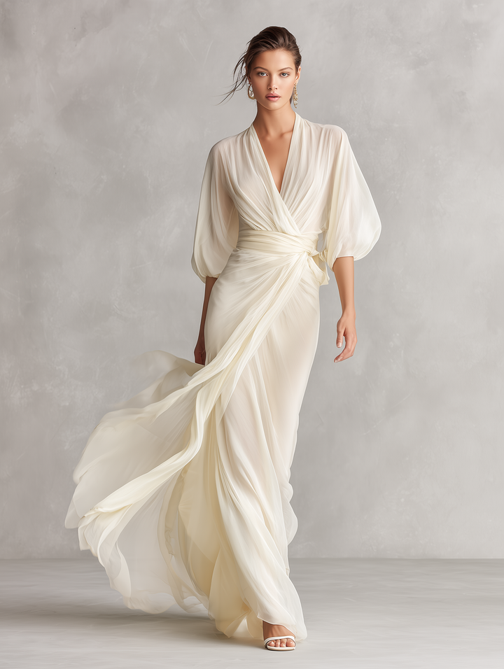 Marieke | Robe longue en mousseline drapée