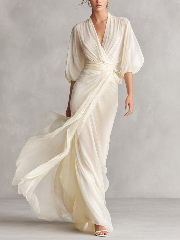 Marieke | Robe longue en mousseline drapée