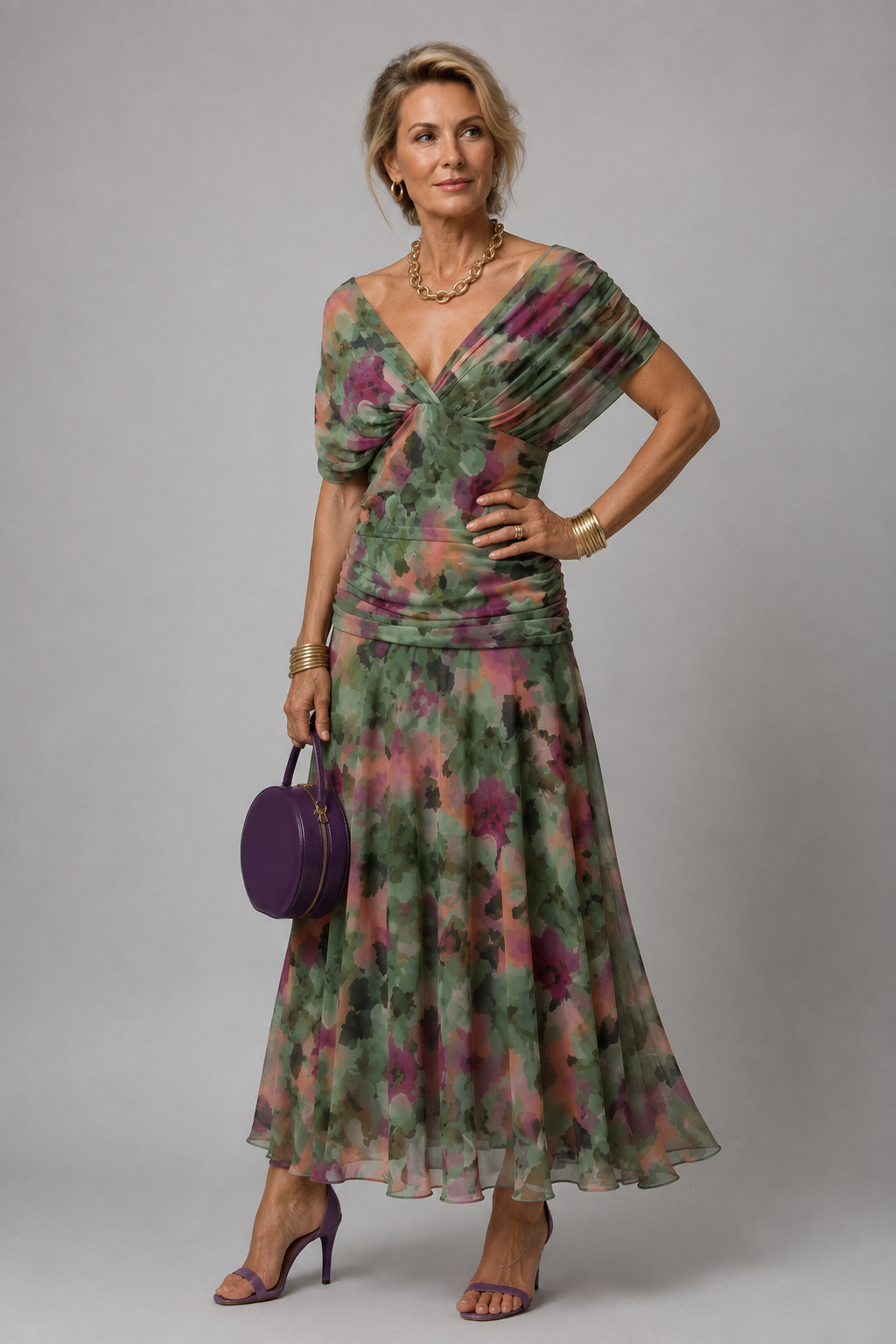 Neeltje | Robe midi fleurie drapée