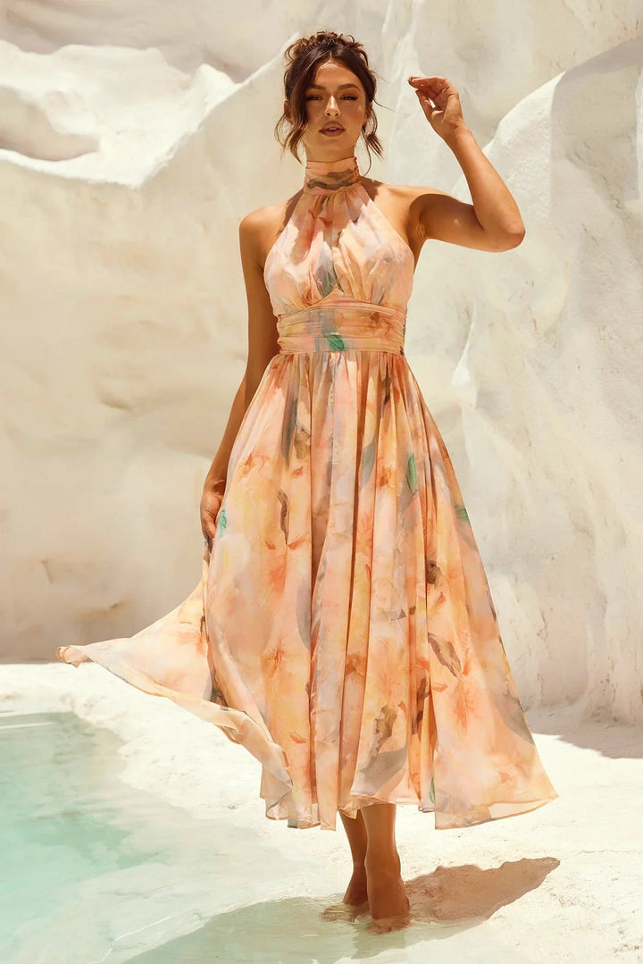 Johanna | Robe longue dos nu à imprimé floral