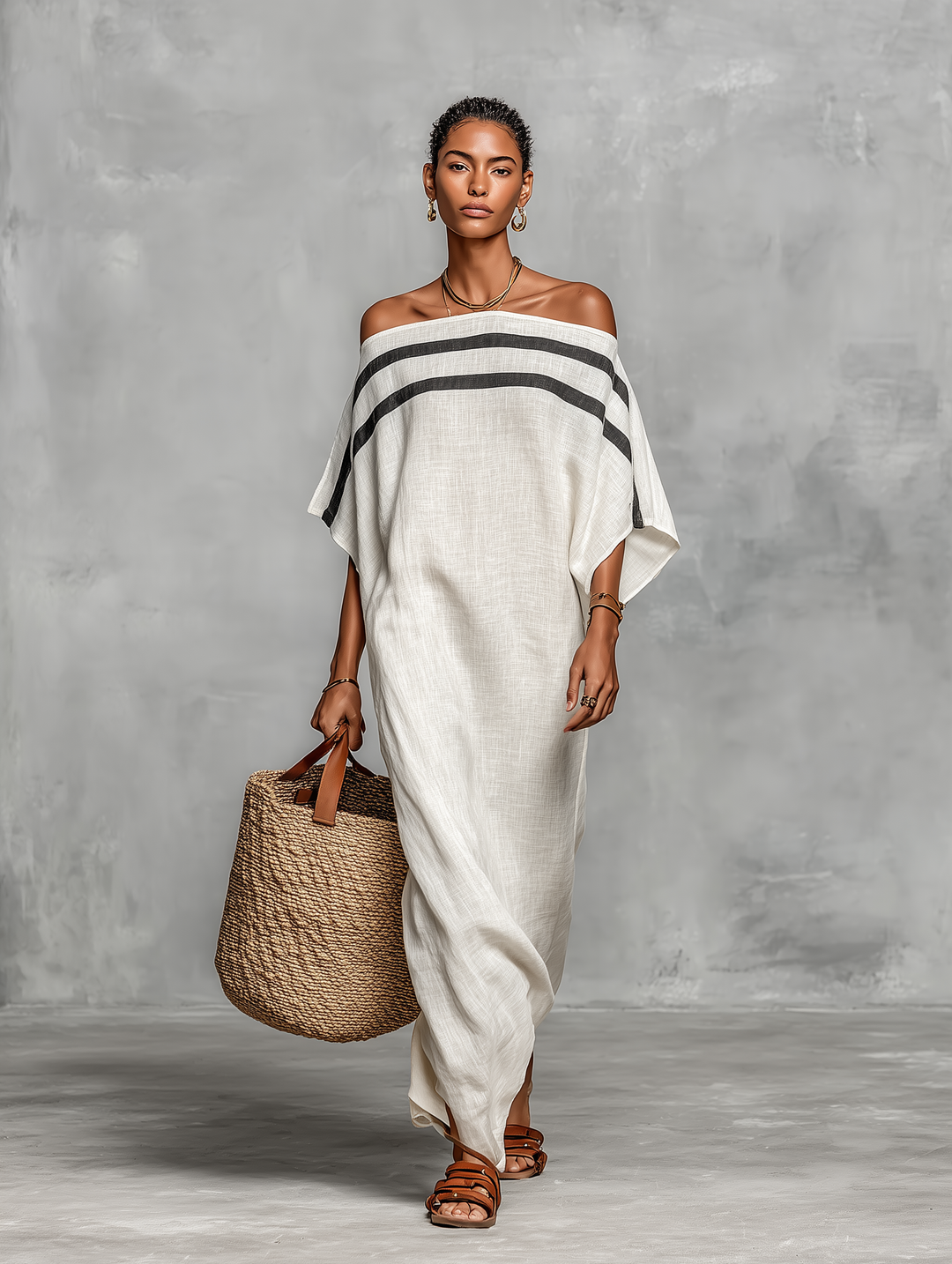 Jantine | Off-Shoulder-Maxikleid aus Leinenmischung