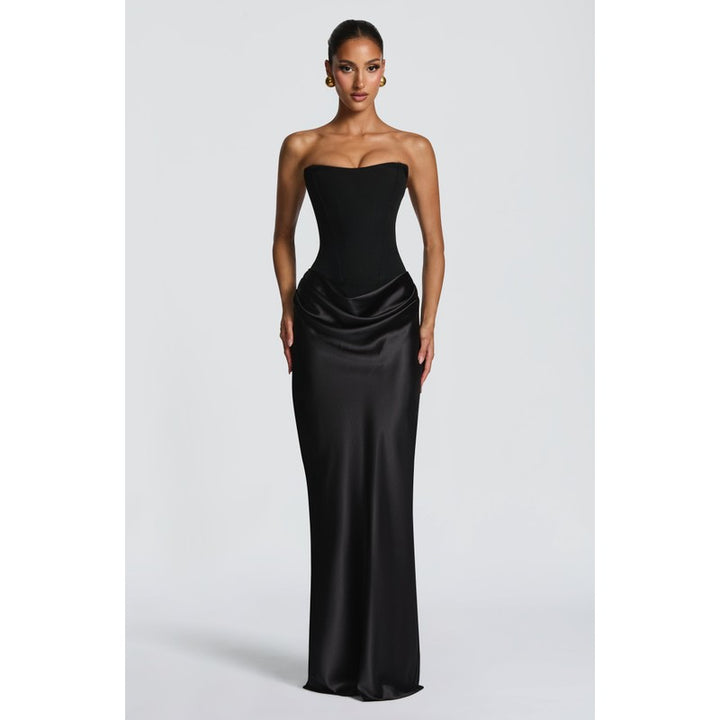 Maggie | Tailliert Maxi Kleed met Struise Rok