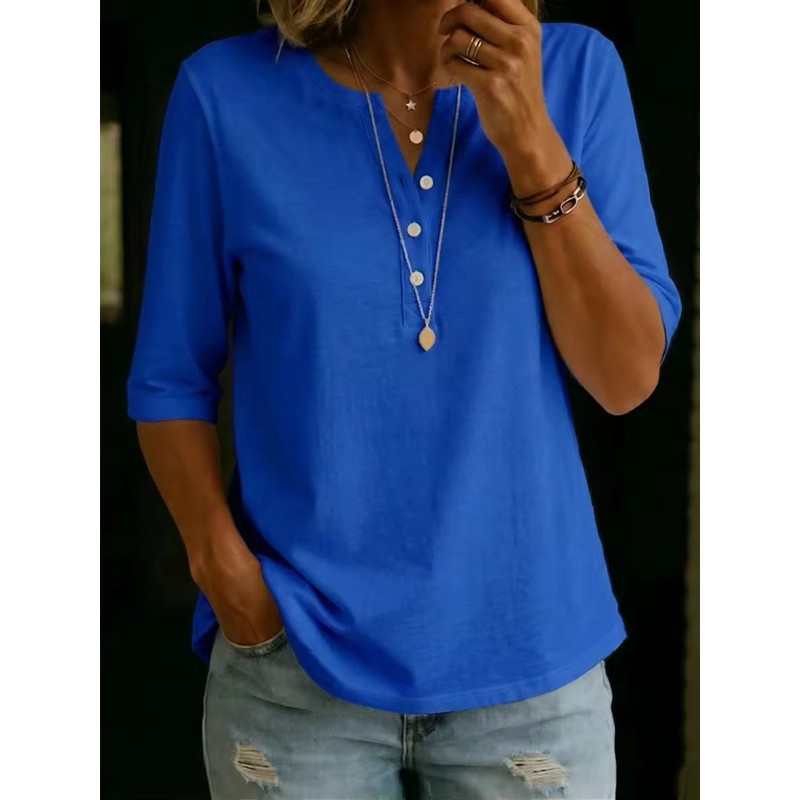 Pauline | Henley-top met 3/4-mouwen en henley-kraag