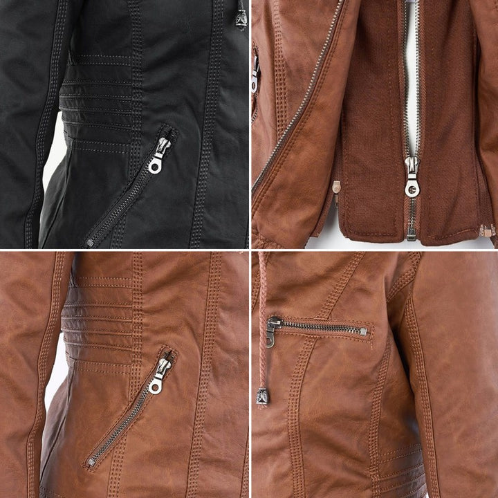 Monica | Veste en cuir matelassée à capuche
