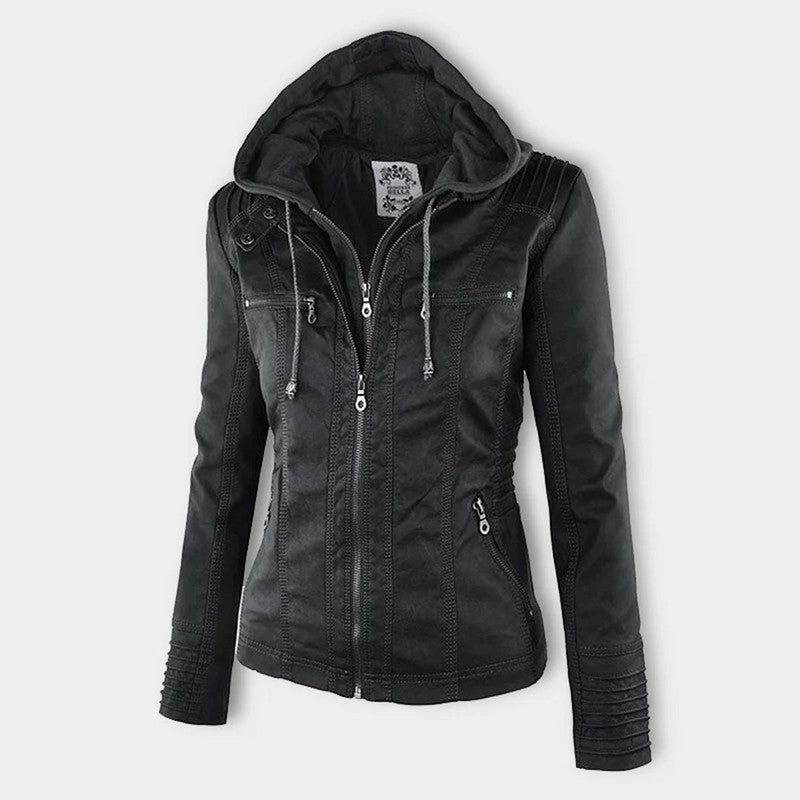 Monica | Veste en cuir matelassée à capuche