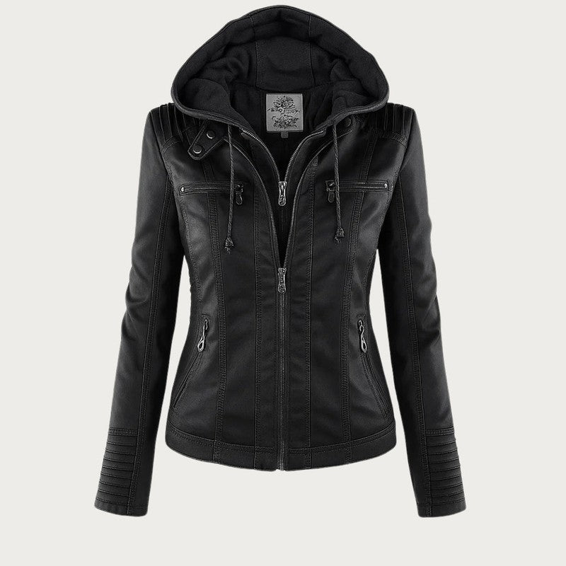 Monica | Veste en cuir matelassée à capuche