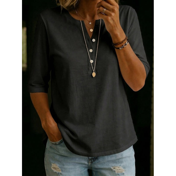 Pauline | Henley-top met 3/4-mouwen en henley-kraag