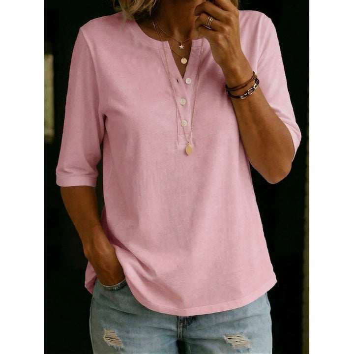 Pauline | Henley-top met 3/4-mouwen en henley-kraag