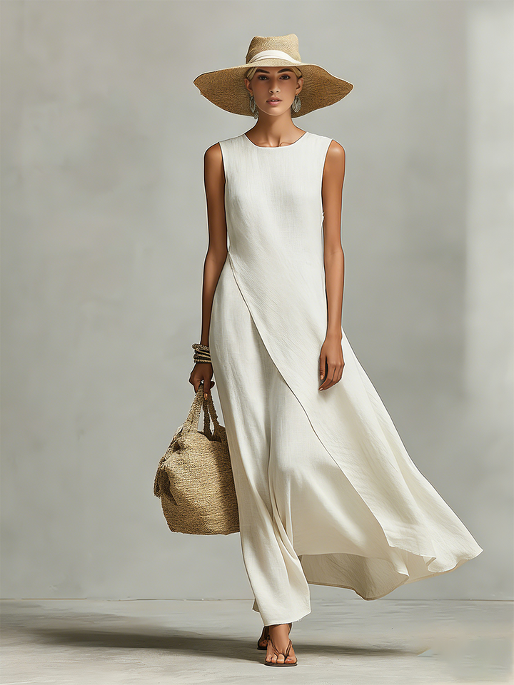 Cato | Drapiertes asymmetrisches Maxikleid