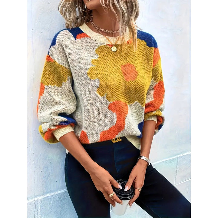 Divyae | Camisola floral abstrata com gola redonda