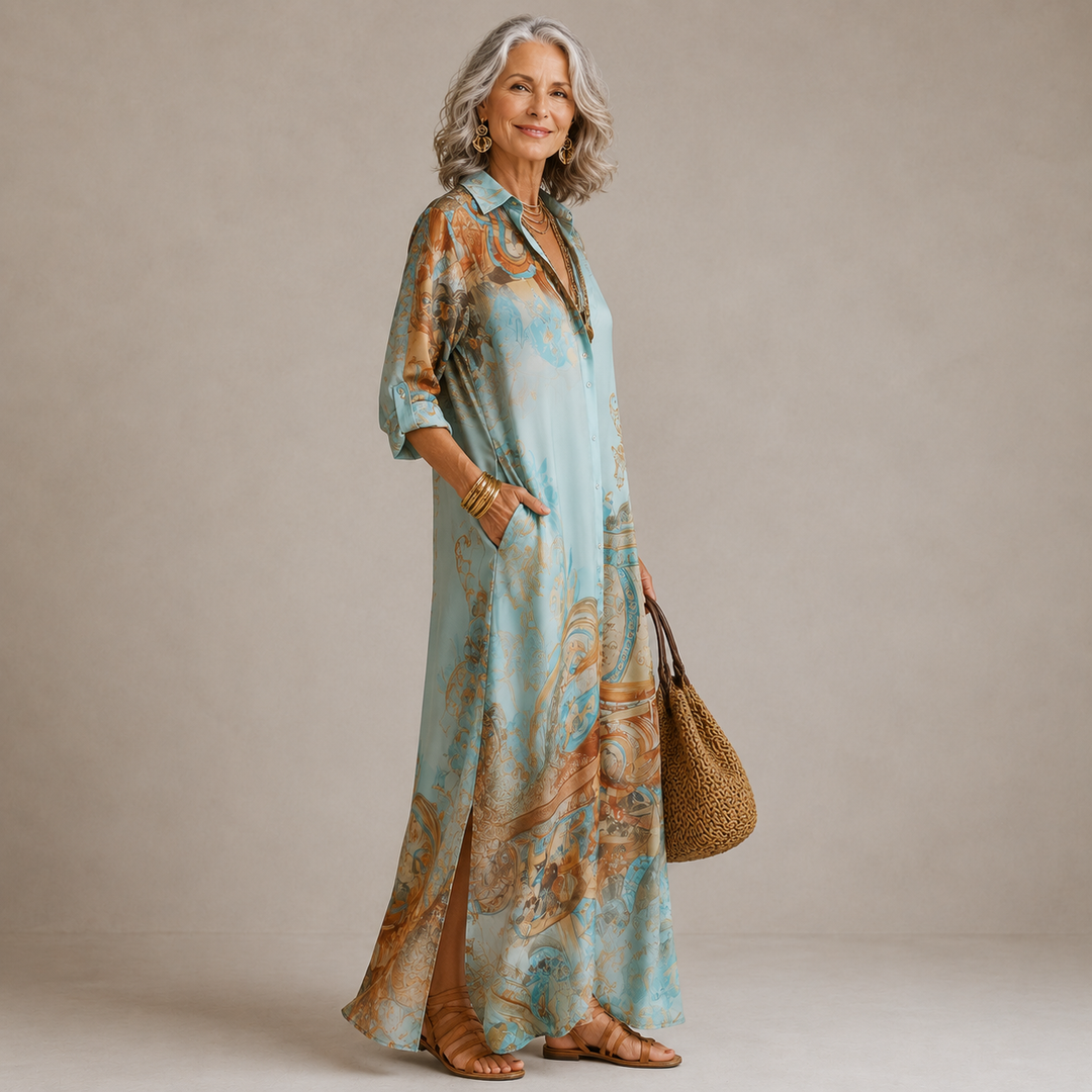 Mirthe | Robe longue imprimée boutonnée
