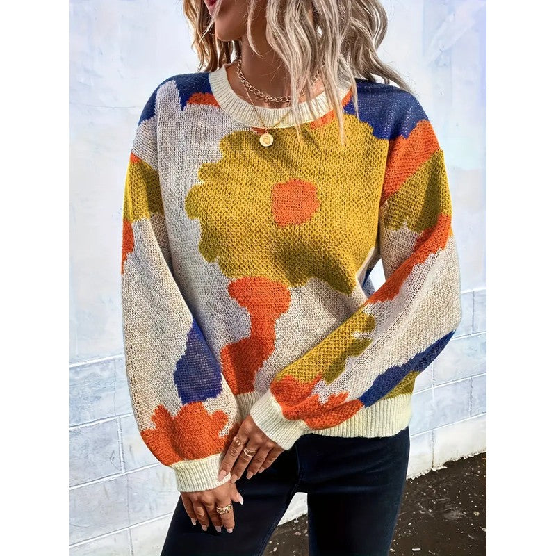 Divyae | Camisola floral abstrata com gola redonda