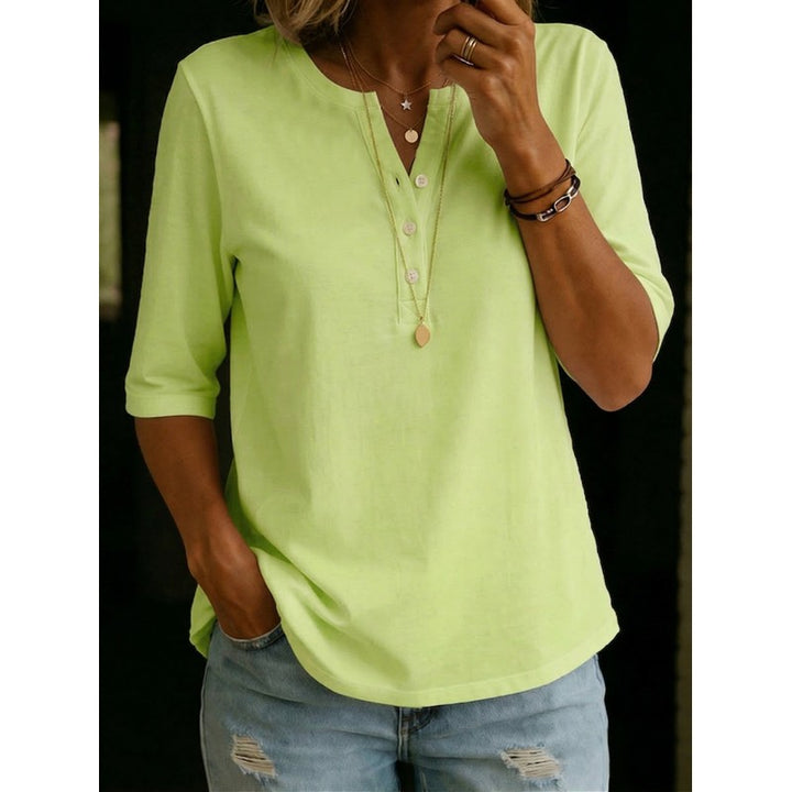 Pauline | Henley-top met 3/4-mouwen en henley-kraag