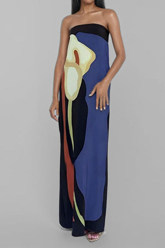 Grietje | Robe longue imprimée bustier