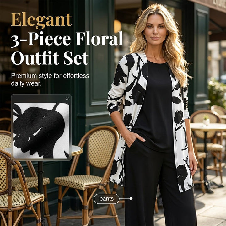 Laura | Ensemble pour femme 3 pièces avec gilet, haut et pantalon