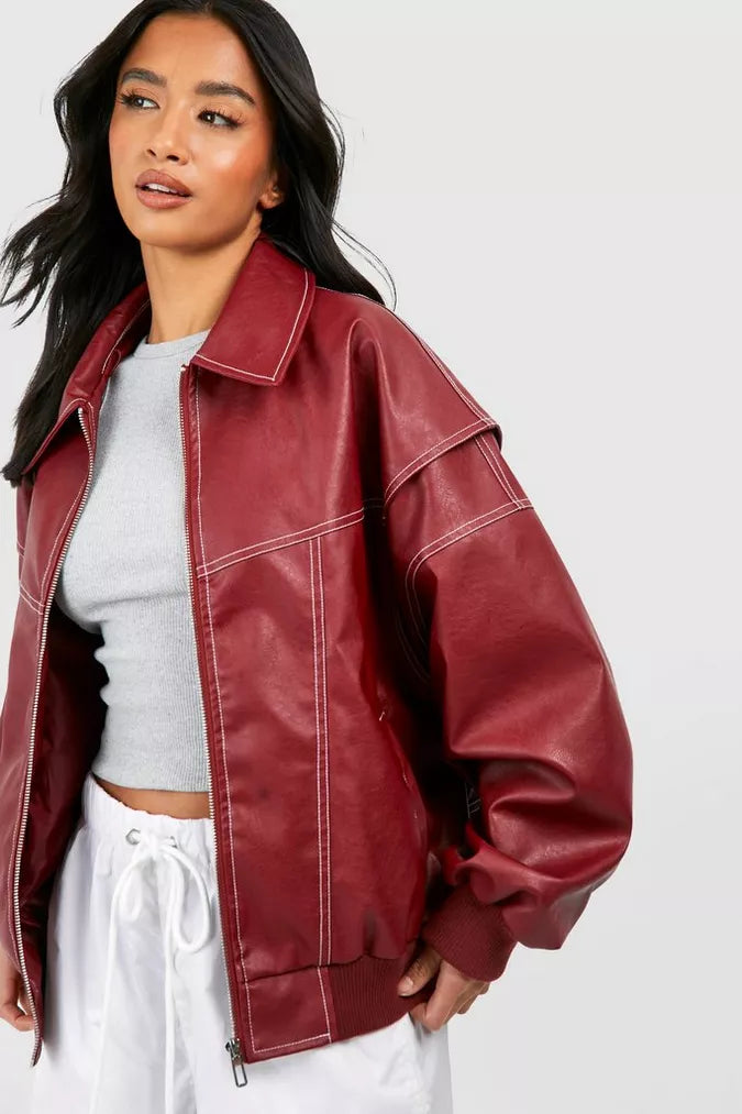 Veerle | Oversized-Bomberjacke aus Kunstleder