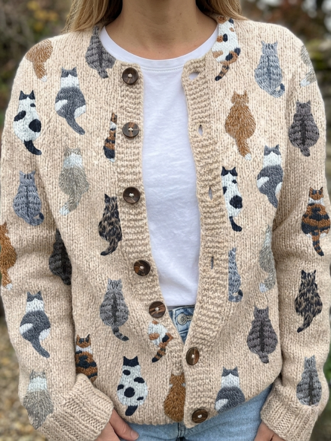 Wende | Gestrickte Strickjacke mit Katzenmuster