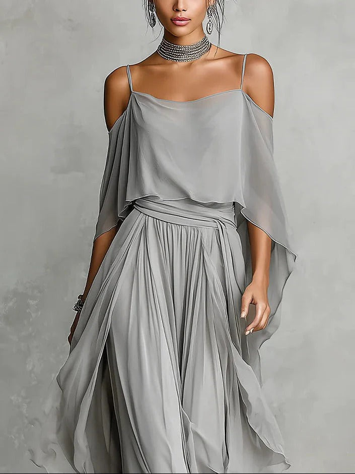Roelie | Chiffon Tweedelige Set met Open Schouders