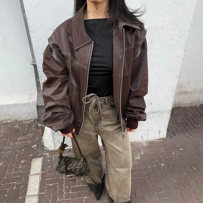 Veerle | Oversized-Bomberjacke aus Kunstleder