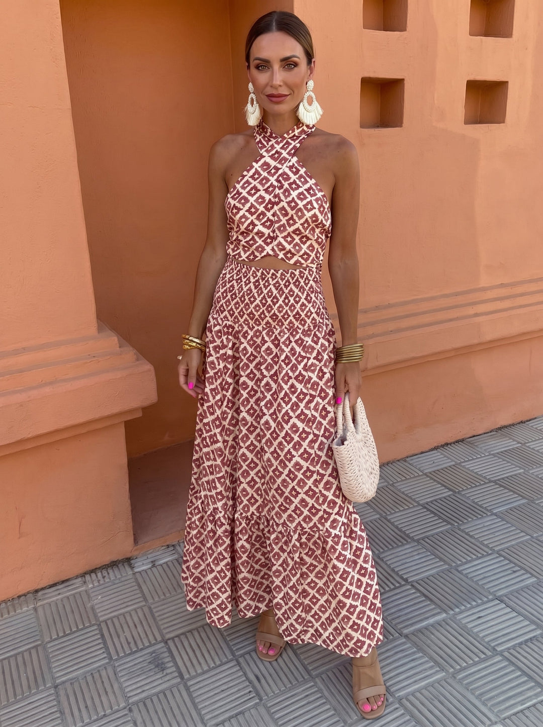 Jantine | Conjunto estampado de duas peças com decote halter
