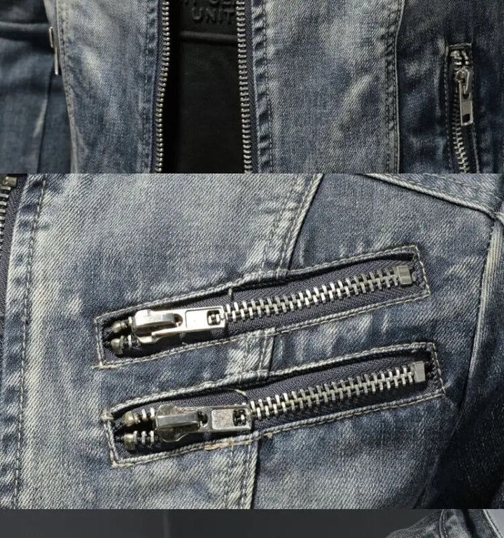 Geeske | Cazadora motera de denim lavado